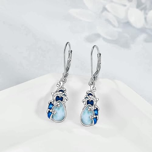 Poplyke Larimar Wave Teardrop Drop Dangle Earrings Sterling Silver Ocean Beach Earrings For Women Jewelry #TOP3