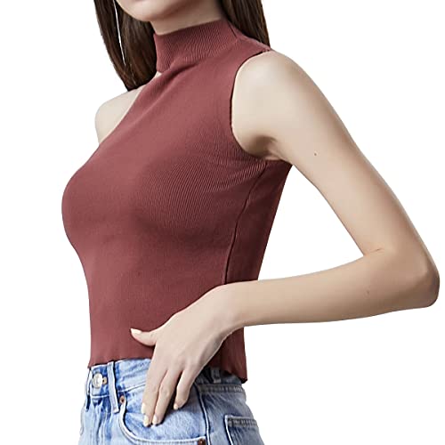 Buy Women's Sleeveless Turtleneck Pullover Sweater Tank Tops,Asymmetric
