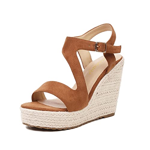 Image of Women's Wedge Sandals, Espadrille Platform Summer Sandals, Wedge Ankle Strap Open Toe Sandals