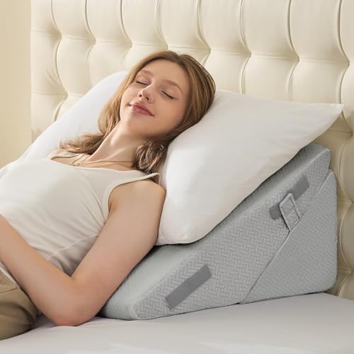 Image of Sasttie Wedge Pillow for After Surgery, Adjustable Bed Wedge Pillow Headboard for Acid Reflux, Sleeping, Neck & Back Support, with Removable Cover, Light Grey