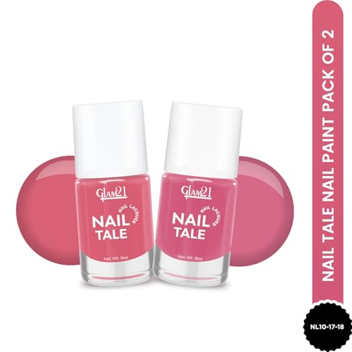 Image of Glam21 Nail Tale- Nail Lacquer|Multicolor|Quick Drying Nail Polish| Glossy Gel Finish Nail Kit | Highly Pigmented & Long Lasting | Chip Resistance|9ml Each| Pack Of 2 (Shade-18-17)