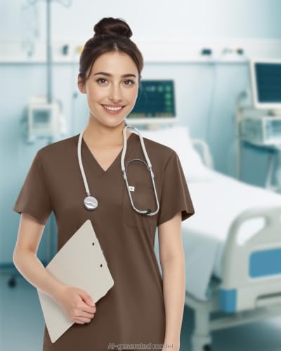 Image of Athletic Scrub Tops for Women, V-Neck Stretch Nurse Uniform