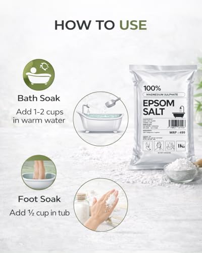 Image of Epsom Bath Salt Crystal and Bath | For refreshing bath soak, relieves aches & pain - 1KG