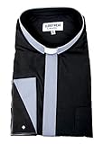 Mercy Robes Two Tone Mens Long Sleeve TAB Collar French Cuff Clergy Shirt (Black/Grey Placket) (18'...