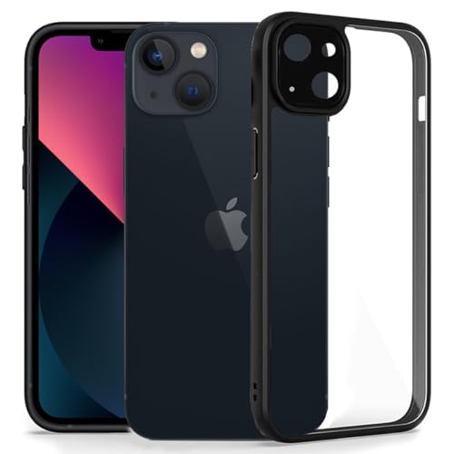 Image of KAPAVER Hybrid Clear Back Cover Case for iPhone 13 | Protective Shockproof Cleare Hard PC Soft Flexible Black TPU Cover