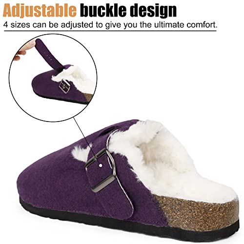 MAIITRIP Women's Wide Orthotics Cork Clogs Slippers With Arch Support For Plantar Fasciitis,Fur Lined Orthopedic Indoor/Oudoor House Shoes With Adjustable Buckle For Flat Feet3