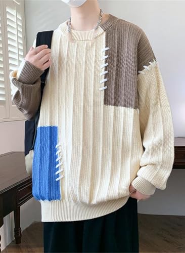 Men's Winter Fashion Patchwork Knitted Sweater - Youthful Vitality O-Neck Loose Streetwear Warm Sweater2