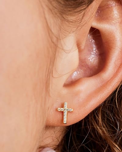 Gold Earrings for Women 14K Gold Plated Cross Stud Earring Dainty Minimalist Simple Small Earrings Jewelry Gift for Her4