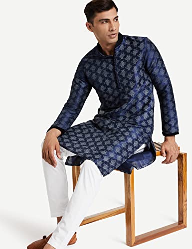 Image of Manyavar Men's Self Design Printed Kurta Set (2pcs)