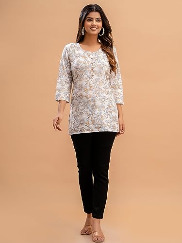 Image of feranoid Women Cotton Printed Straight Short Kurti