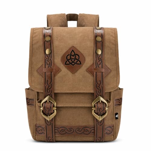 WUYUNTAI Mochila de lona vintage celta viking para homens e mulheres, mochila de malha respirável para viagens no campus, Marrom, Large, Nó celta