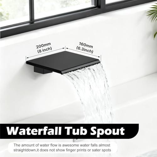 Midanya Shower System with Tub Spout,Bathtub Shower Faucet Set with Square Rainfall Head and Handheld Sprayer Wall Mount Tub Faucet Set with Valve and Trim Kit,8 Inch Matte Black