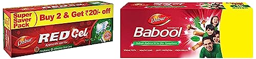 Image of Dabur Red Gel Toothpaste 300g (150g x 2, Pack of 2) Dabur Babool Ayurvedic Toothpaste -300g