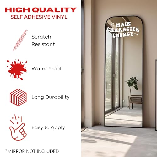Image of Sticker for Glass & Mirrors| Minimal Vinyl Decal for Bedroom Bathroom & Cafe | Self-Adhesive Waterproof Quote Mirror Sticker | Aesthetic Decals (Main Character Energy, Small, Matt White)
