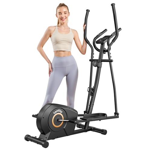 TANTISY Elliptical Machine for Apartments and Homes 8 Levels of Magnetic Resistance for a Whisper-Quiet Workout. Includes Pulse Rate sensors,15.5-inch Stride, and Supports Users up to 400 pounds