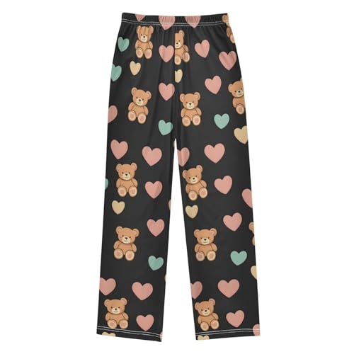 Pajama Pants Bear Heart Pattern Long Sleep Pants Lounge Bottoms2