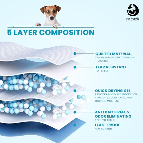 Image of Pet World Training Pads, with Odor Lock Technology & Super Absorbent Pee Pads, Leak-Proof Dog Potty Training Pads for Puppies, Dogs,Cats & Rabbits (60 X 60 cm) (30 Pcs)