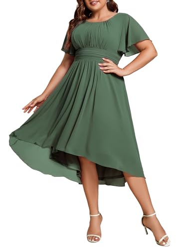 Image of Ever-Pretty Women's Plus Size Formal Wedding Guest Dresses for Curvy Women A Line Chiffon Midi High Low Cocktail Dress