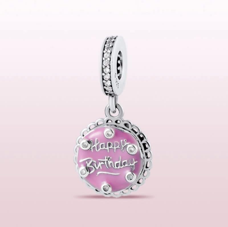 Pink Birthday Cake Dangle Charm 925 Sterling Silver Pendant,Jewelry Beads Gifts for Women Bracelet&Necklace A0217 - Image 3