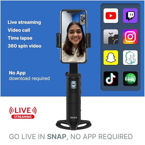 Image of SIGNI FOLLO Compact AI Face Recognition Tracker 360 Degree Rotation, Adjustable Height, Fill Light, Smart Tracking, Start /Stop Gestures for Mobile Phone & Gopro Compatible with SIGNIPOD Tripod