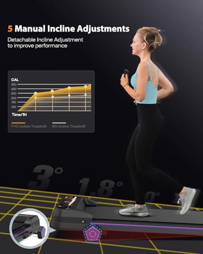 FYC Walking Pad Under Desk Treadmill with Incline, 2 in 1 Portable Treadmill with Bluetooth & Remote Control Running Machine for Home and Office Use, Black - Thumbnail 5