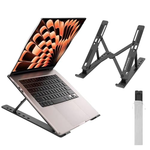 weourwe Ergonomic and Foldable Laptop Stand for Desk, Adjustable Riser, Fits All Laptops and Notebooks up to 17,Ultra-Thin,Ventilated Cooling,ABS+Silicone,Black.