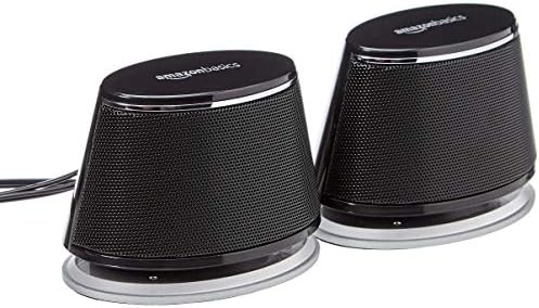 Amazon Basics USB Plug-n-Play Computer Speakers for PC or Laptop, Black - Set of 2