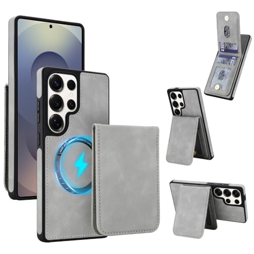 Étui en cuir rabat arrière Samsung Galaxy S23 gris au design épuré