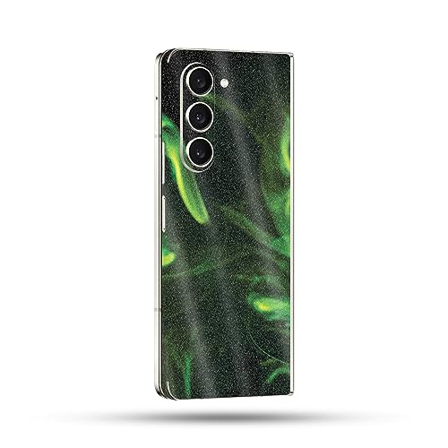 Image of MightySkins Glossy Glitter Skin Compatible with Samsung Galaxy Z Fold 5 Full Wrap - Green Mystic Flames | Protective, Durable High-Gloss Glitter Finish | Easy to Apply | Made in The USA