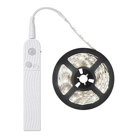 XUNATA 5V Battery Powered LED Strip Lights Kit, IP65 Waterproof Wireless PIR Motion Sensor Wardrobe Closet Lamp with Self-Adhesive Tape (3m, White) Cover