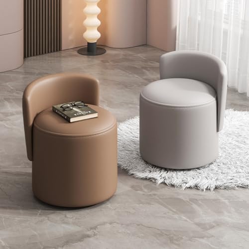 Tabouret de vanité rembourré doux en cuir PU marron rond