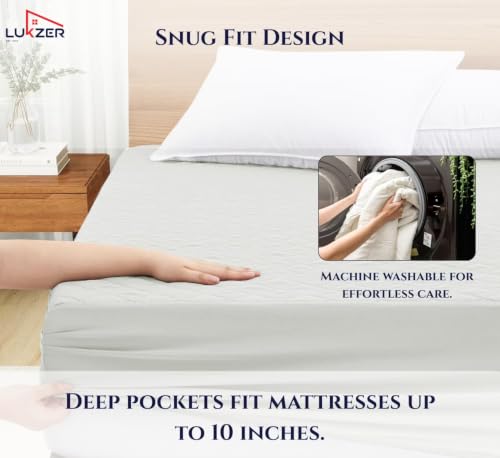 Image of Lukzer 100% Waterproof Quilted Mattress Protector Mercury King Size 78 x 72 Inches (6.5 x 6 ft) Cotton-Feel Bed Protector Noiseless Hypoallergenic Breathable Elastic Fitted Mattress Cover /Bed Cover