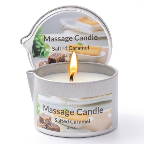 Massage Candle Low Temp Natural Soy Wax Essential Oil Based Therapy Massage Oil for Skin Care Body Therapy Candle for Home SPA 65g (Salted Caramel)