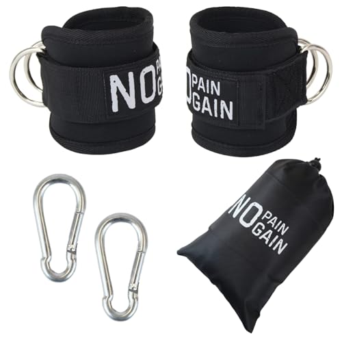 NEMART® Tobilleras Poleas Gym para Hombre y Mujer + Bolsa de Almacenamiento + 2 Mosquetones - Fitness Accesorios - Accesorios Gym - Gluteos Ejercicio (LOGO BLANCO)