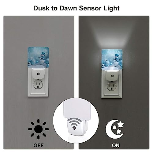 Image of Snowman Skiing LED Plug-in Night Lamp 2 Piece Set, Auto Sensor Emergency Christmas Snowflakes Nightlights Set of 2 for Dawn Bedroom Kitchen /Dusk Bathroom /Night Stairs Hallway Toilet