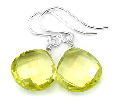 Sterling Silver Lemon Yellow Quartz Earrings Faceted...