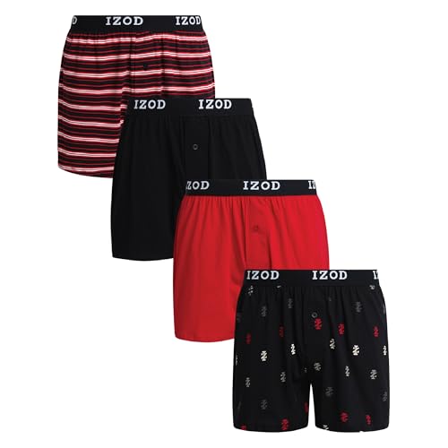 IZOD Mens Boxer Briefs - 4 Pack Mens Soft Knit Underwear with Button Fly