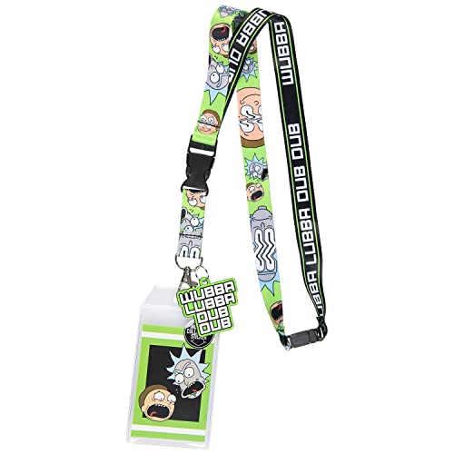 Bioworld Rick and Morty Wubba Wubba Lanyard with ID Holder Rubber Charm and Sticker, Breakaway Clasp