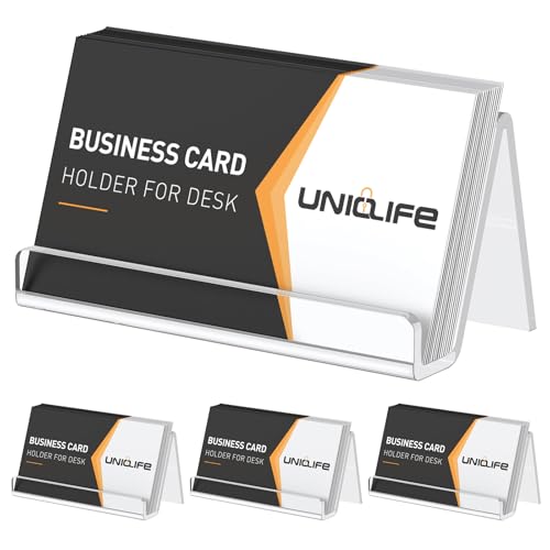 Uniclife 4er-Pack Acryl-Visitenkartenhalter für den Schreibtisch, 8,9 cm x 4,8 cm x 5 cm, horizontaler Visitenkartenständer, Visitenkartenorganizer für das Büro, Fassungsvermögen für 50 Kartenr