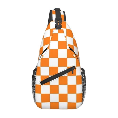 Dyale Orange White Checkered Pattern Fashionable, Portable, And Large Capacity Men'S Casual Cross Chest Bag