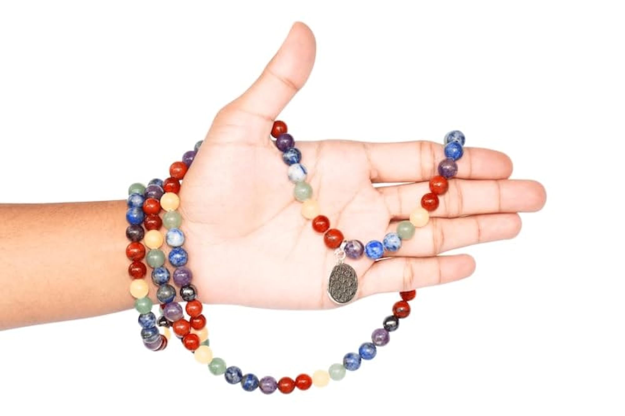 Natural 7 Chakra Stone 108+1 Beads Handmade Prayer Mala Necklace