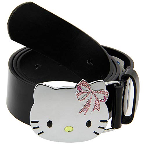 Hello Kitty Pu Leather Belt (Black With Chrome Buckle And Pink) #TOP3