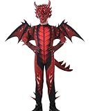 Dragon Costume Kids with Dinosaur Wings, Claw, Mask Set for Boys Halloween Cosplay Red