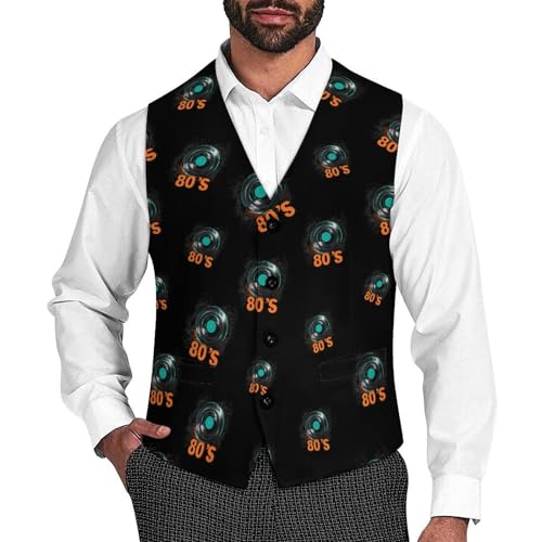 Vintage 80's Suit Vest for Men Slim Fit Tuxedo Waistcoat Button Down V Neck Business Dress Coat