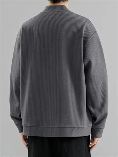 Men's Knit Cardigan Solid Color Classic V-Neck Long Sleeve Zipper Knitwear Loose Cardigan Sweater3