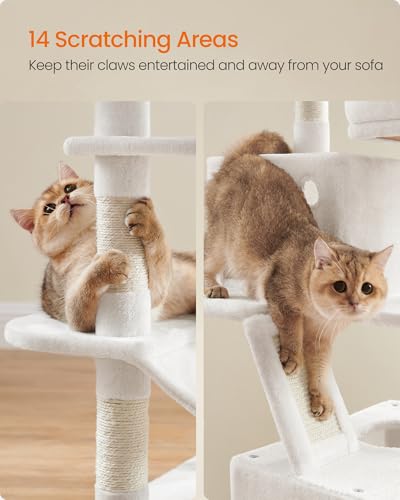 Image of Feandrea Cat Tree, 66.1-in Large Cat Tower, Multi-Level Condo, Cream White