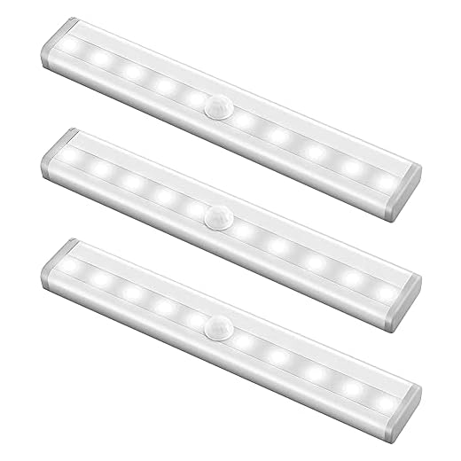 Coycoye 3 delar LED-skåp, nattlampa med rörelsesensor, 10 LED-batterirörelsesensor (ingen batteri)