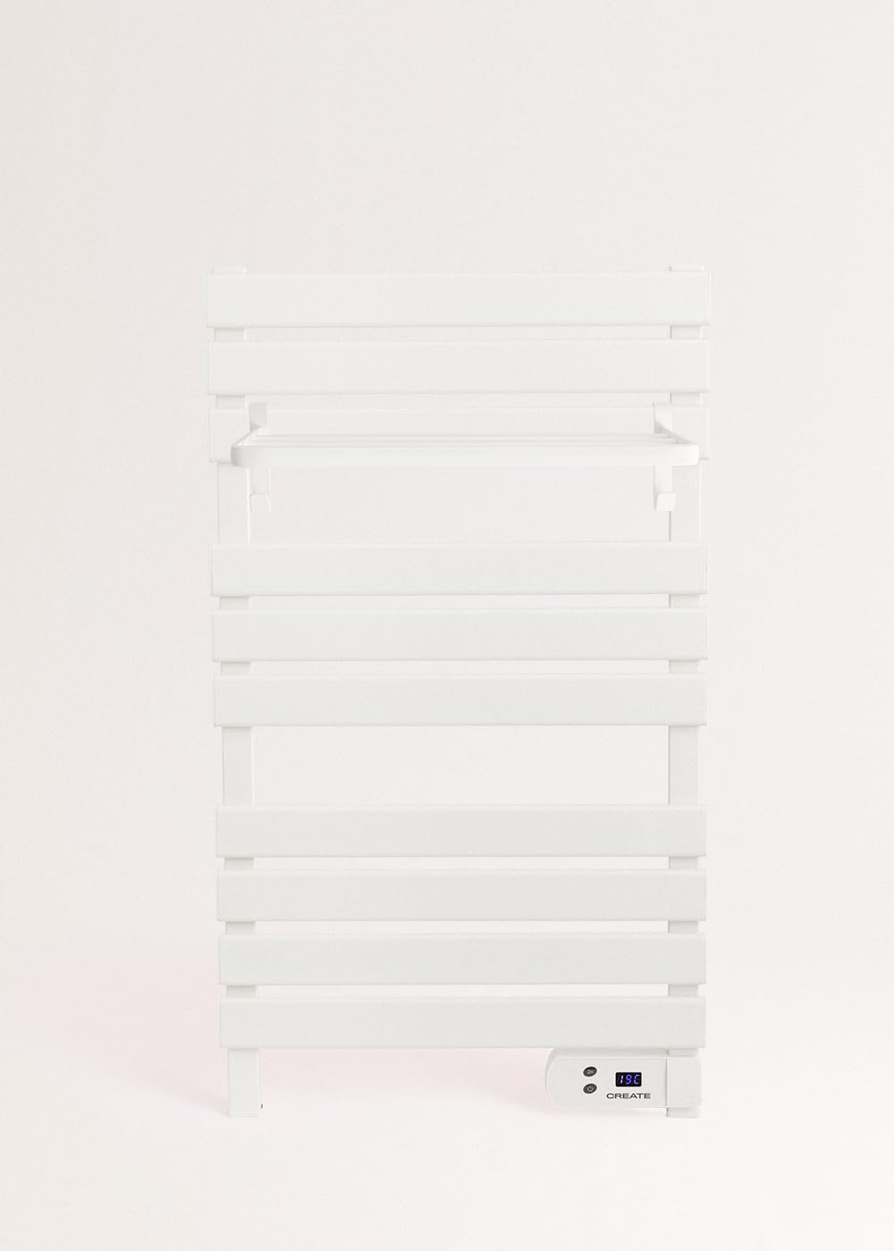CREATE / Warm Towel 500W / Scaldasalviette Bianco con ripiano / 96,9x5x55 cm/per Pavimento o Parete, Timer, Schermo LCD, Basso consumo, termostato