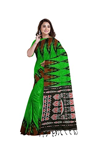 Image of Quetzal Women's Handloom Pure Cotton Sambalpuri Ikkat Katki Print Design Saree With Blouse Piece