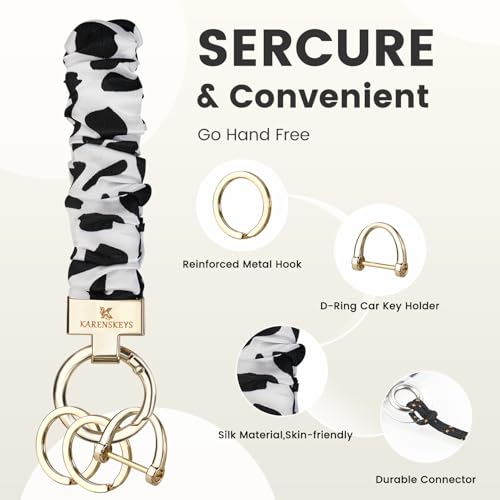 Image of Scrunchie Keychain Wristlet, Key Chain for Car Keys with D Ring, Stretchy Phone Charms with Tether Tab for Women.